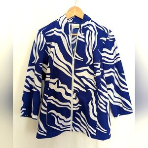 Chico's Zenergy Full Zip Jacket Blue White Print Lg/2